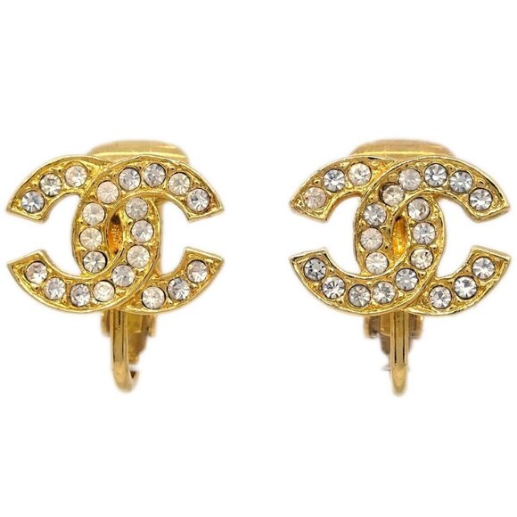 Chanel Gold CC Earrings Rhinestone Clip-On 2092 144372 - Picture 1 of 4